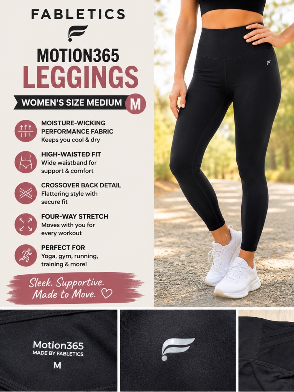 Fabletics Motion365 Black High Rise Leggings Women’s Size M Athletic Workout